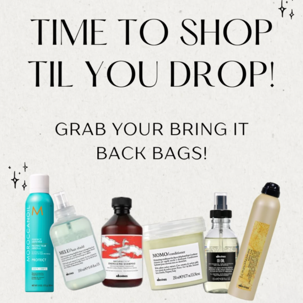 Time to Shop til drop grab your bring it back bags. assorted 6 products from a davines and moroccan oil with sparkles in destrehan louisiana