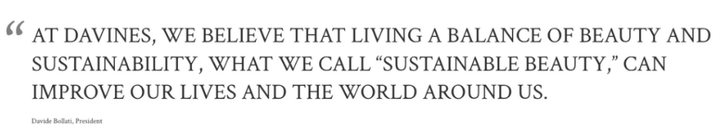 Quote from Davines President about the balance of beauty and sustainability.
