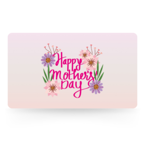 Happy Mother's Day gift card featuring pink and purple floral illustrations on a soft pastel gradient background.