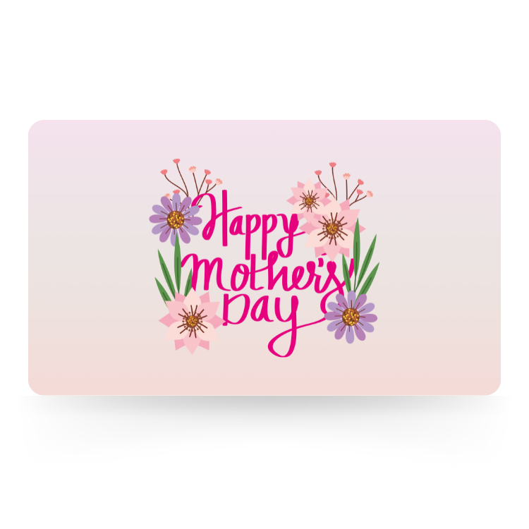Happy Mother's Day gift card featuring pink and purple floral illustrations on a soft pastel gradient background.